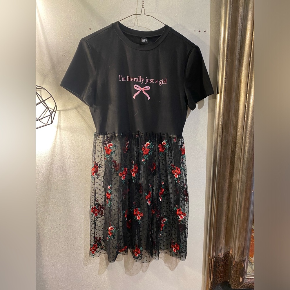OOAK Upcycled Black and Red Floral Dress